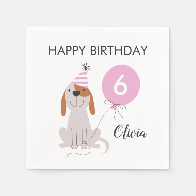 Puppy Dog Pink Birthday Party Napkin (Front)