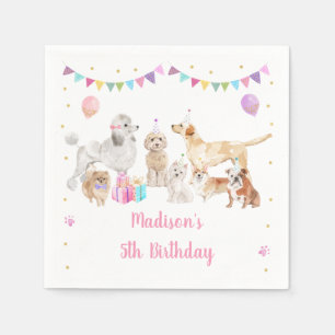 Puppy Dog Pink Gold Paw-ty Girl Birthday  Napkin