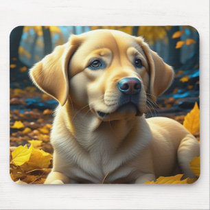 Puppy Dog Playing in Fall Leaves   Mouse Mat