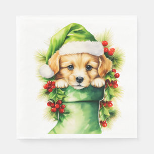 Puppy Dog Santa Hat Golden Retriever Christmas  Napkin
