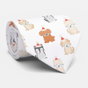 Puppy Dog Santa Pattern Cream Holiday Tie