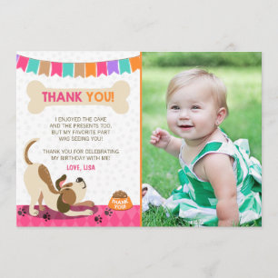Puppy Dog Thank You Card Paw-Ty Paw Tie Girl