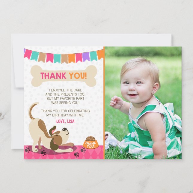 Puppy Dog Thank You Card Paw-Ty Paw Tie Girl (Front)