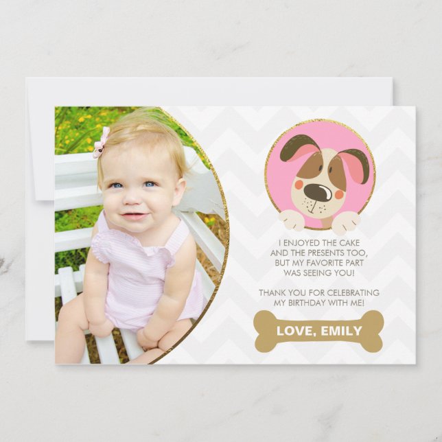 Puppy Dog Thank You Card Photo Paw-Ty Paw Tie Girl (Front)