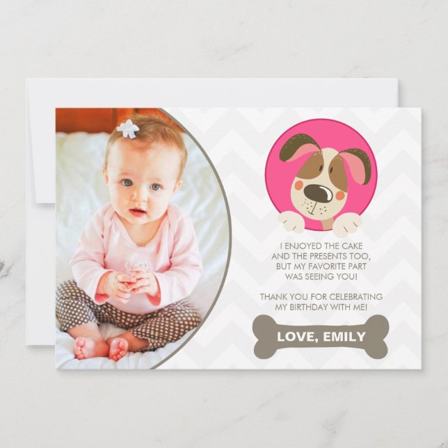 Puppy Dog Thank You Card Photo Paw-Ty Paw Tie Girl (Front)