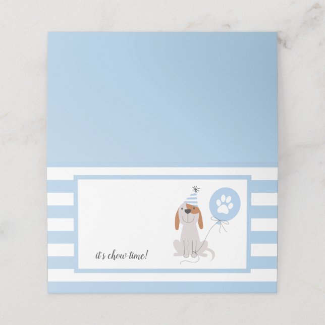 Puppy Dog Theme Birthday Blue Food Tent Place Card (Outside Unfolded)