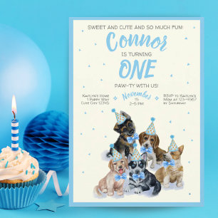 Puppy Dog Theme Boy First Birthday Party Invitation