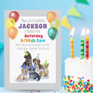 Puppy Dog Theme Colourful Birthday Party Invitation