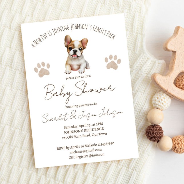 Puppy dog themed baby shower template (Puppy dog themed baby shower editable template invitation digital download cute French Bulldog brown)