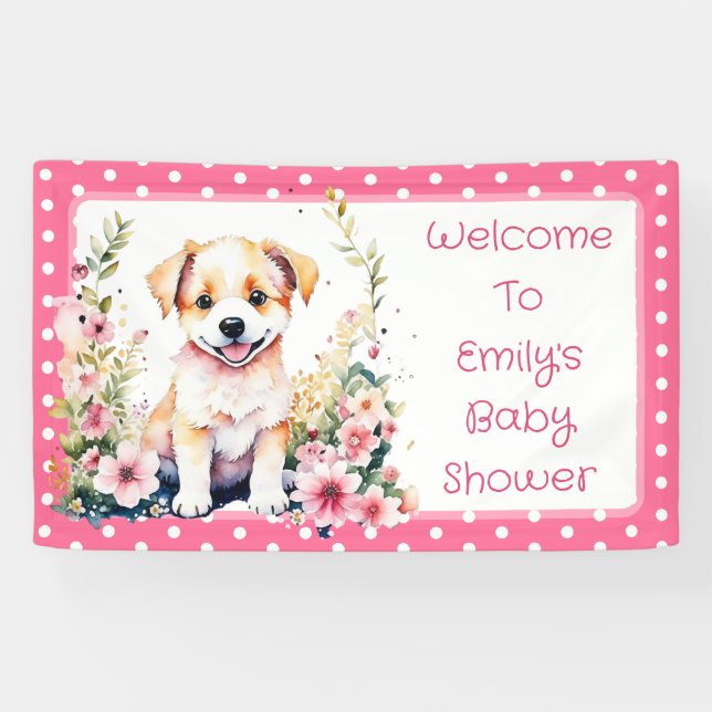 Puppy Dog Themed Personalised Baby Shower Banner (Horizontal)
