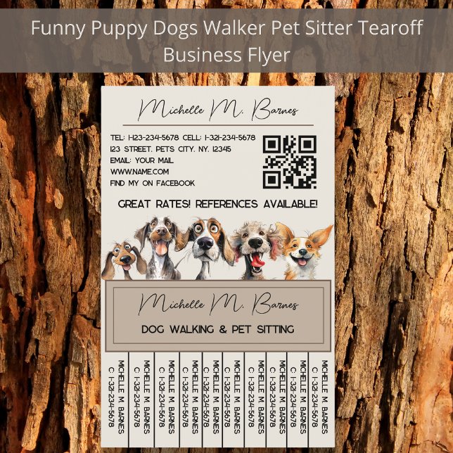 Puppy Dog Walker Sitter QR Code Modern Tearoff Flyer (Creator Uploaded)