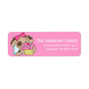 Puppy Dog with Cupcake Birthday Address Labels d1