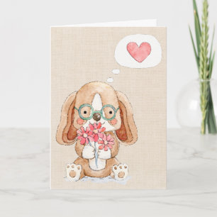 Puppy Dog with Flowers Thinking of You Card