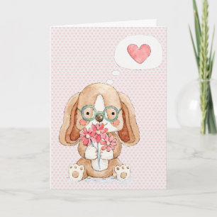 Puppy Dog with Flowers Thinking of You  Card