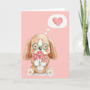Puppy Dog with Flowers Thinking of You Card