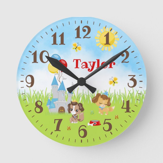 Puppy Dogs Castle Blue and Red Round Clock (Front)