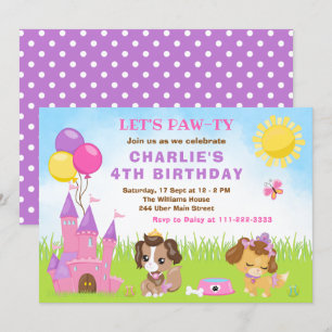 Puppy Dogs Castle Pink Birthday Party Invitation