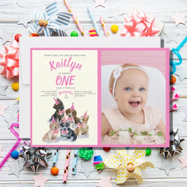  Puppy 🐶 Dogs Theme First Birthday Photo Invitation (Creator Uploaded)