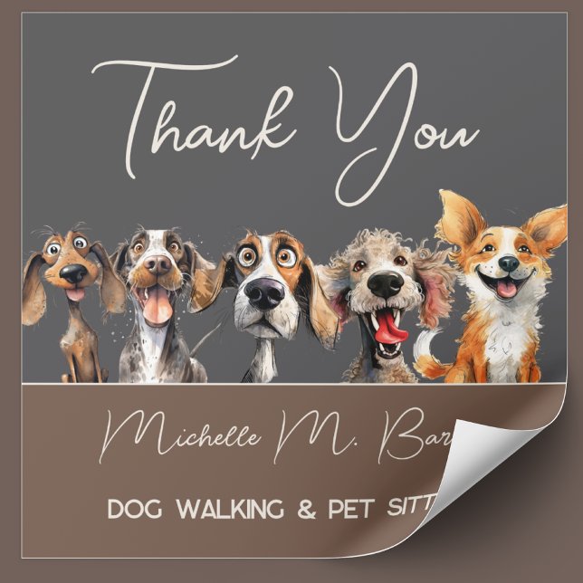  Puppy Dogs Walker Modern Pet Care Thank You Square Sticker (Creator Uploaded)