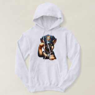 Puppy Dressed as Police Officer with Cap and Badge Hoodie