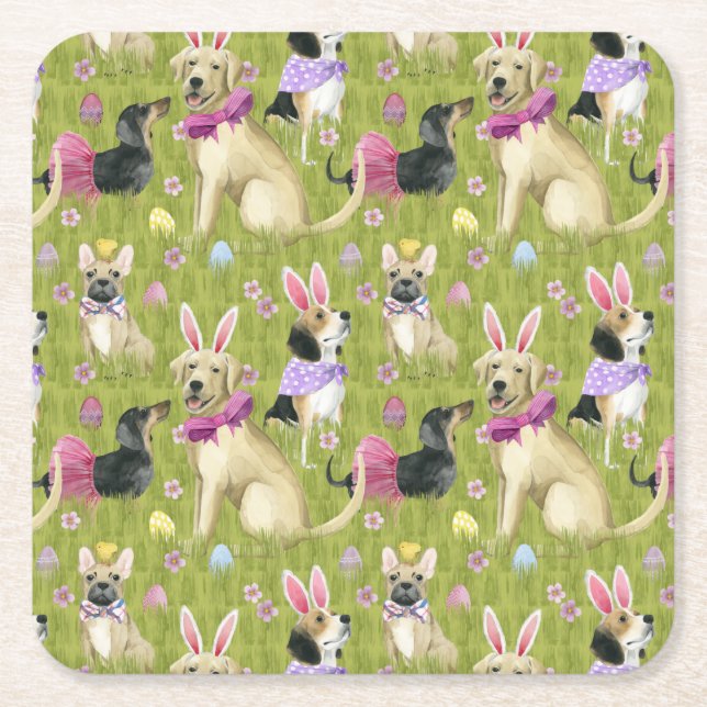 Puppy Easter Collection Square Paper Coaster (Front)