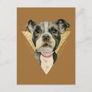 "Puppy Eyes" Pit Bull Dog Watercolor Painting 3 Postcard
