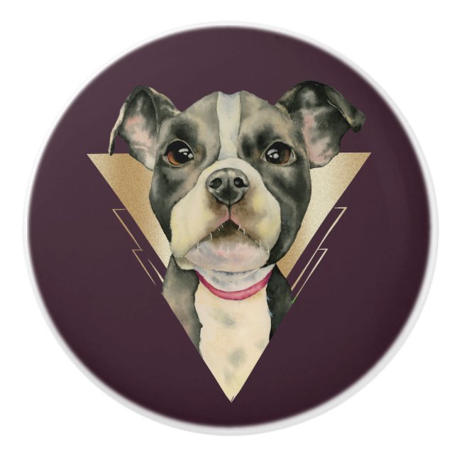 "Puppy Eyes" Pit Bull Dog Watercolor Painting 4 Ceramic Knob (Front)
