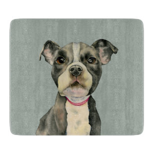 "Puppy Eyes" Pit Bull Dog Watercolor Painting Cutting Board