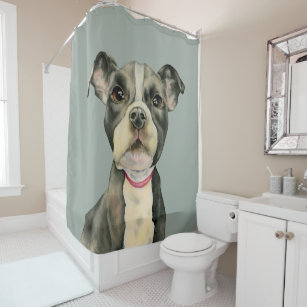 "Puppy Eyes" Pit Bull Dog Watercolor Painting Shower Curtain