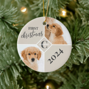 Puppy First Christmas 2 Photo Ceramic Tree Decoration