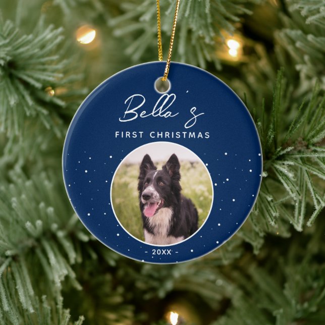 Puppy First Christmas Border Collie Dog Photo Ceramic Tree Decoration (Tree)