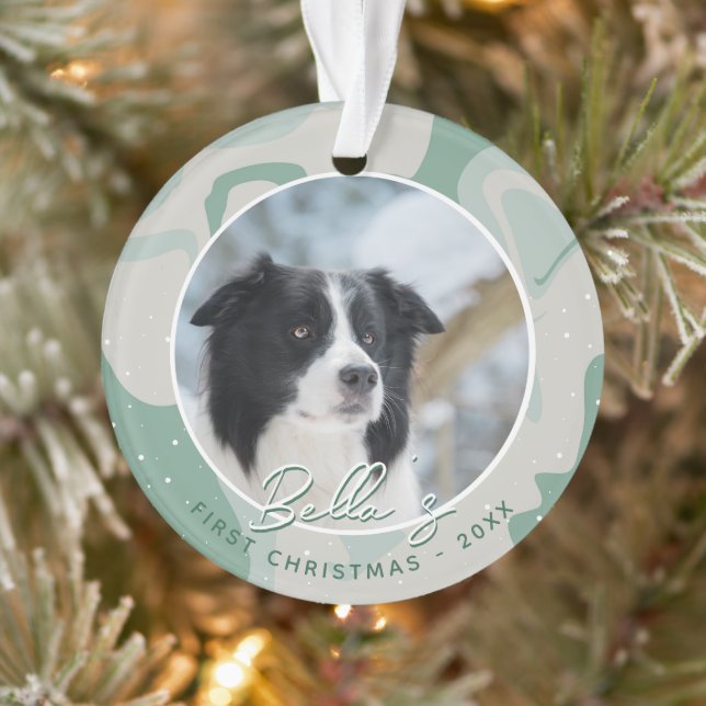 Puppy First Christmas Border Collie Dog Photo  Ornament (Tree)