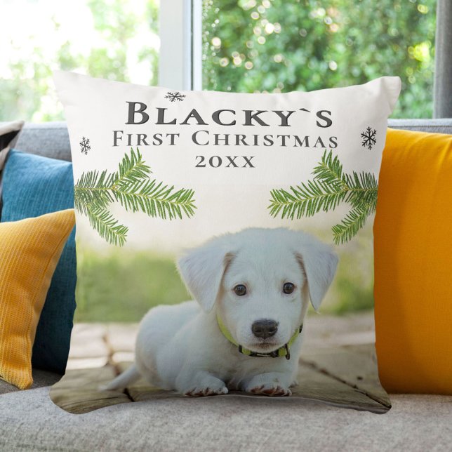 Puppy First Christmas Pine Branch Dog Photo Cushion (Creator Uploaded)