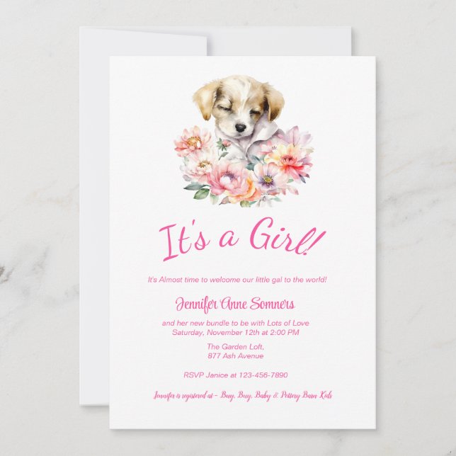 Puppy & Flowers Baby Shower Invitation (Front)