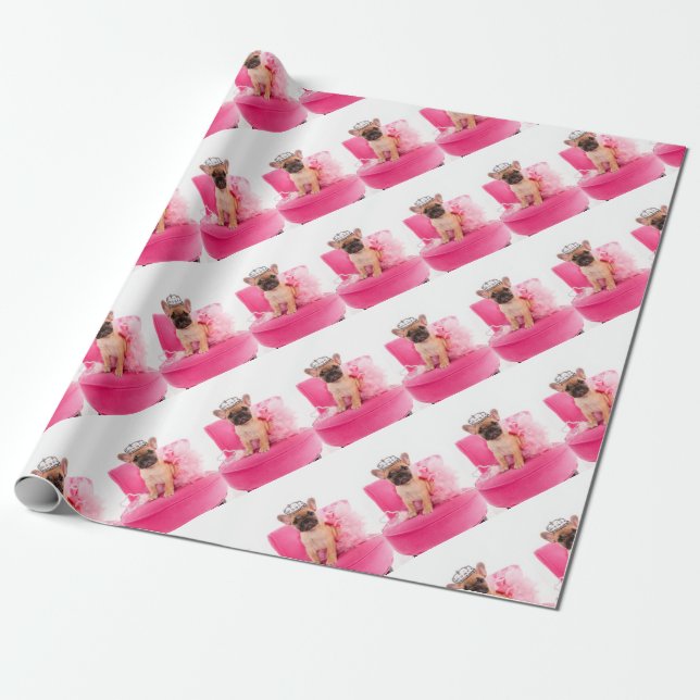 Puppy french bulldog disguised wrapping paper (Unrolled)