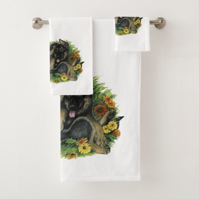 Puppy Garden Bath Towel Set (Insitu)