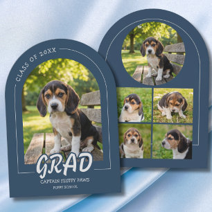 Puppy Graduation Pet Photos Invitation Card Navy