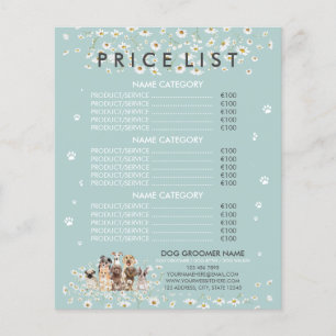 Puppy Green Daisy Flower Dog Groomer Price List Flyer