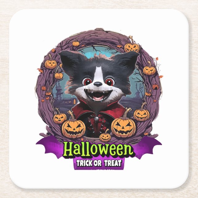 Puppy Halloween Costume Square Paper Coaster (Front)