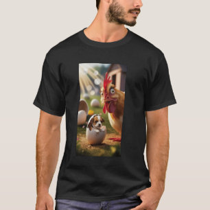 Puppy Hatches From Egg Next To Surprised Chicken S T-Shirt