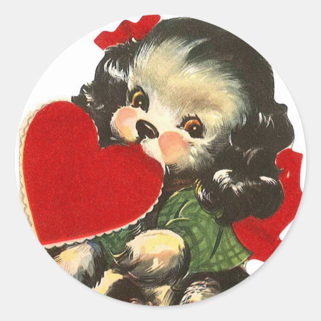 Puppy Heart | Valentine | Round Stickers (Front)
