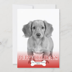 Puppy holidays bone red pet Christmas photo Holiday Card