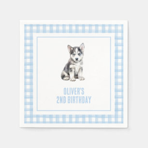 Puppy husky preppy plaid birthday napkin