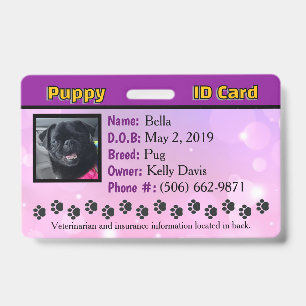 Puppy ID card Badge - purple