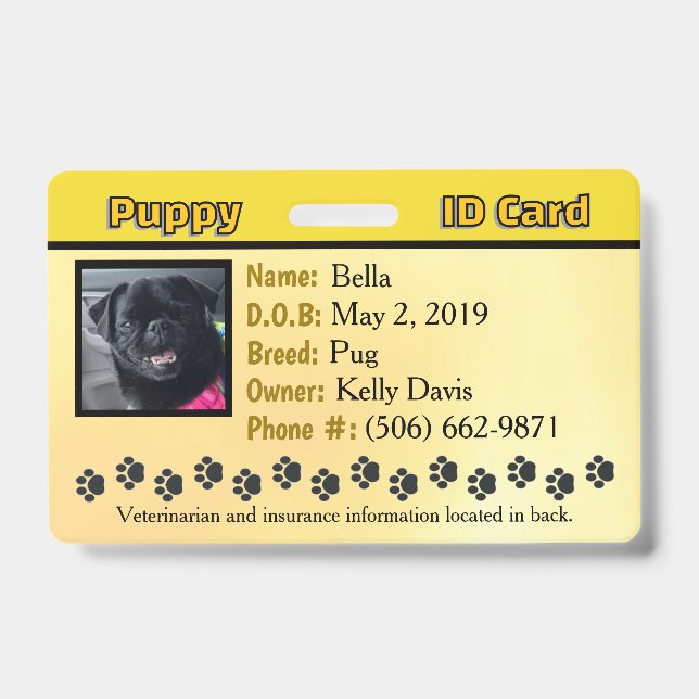 Puppy ID card - yellow Badge (Front)