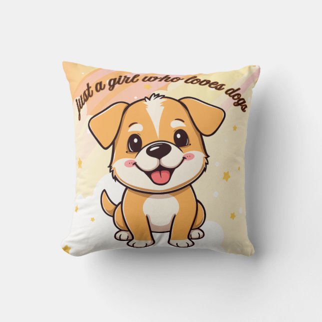 Puppy Illustration Throw Pillow  (Front)