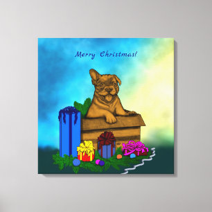 Puppy in A Box , Merry Xmas Canvas Print