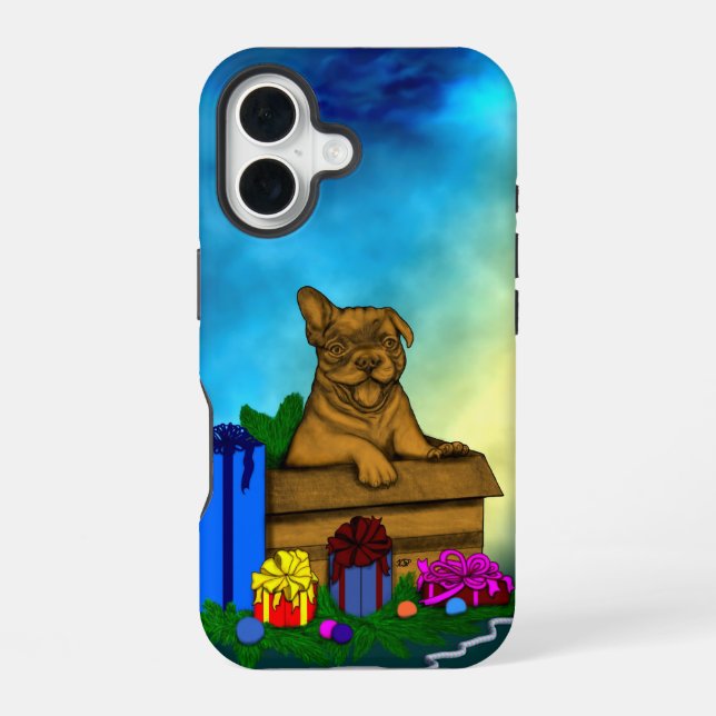 Puppy in A Box , Merry Xmas iPhone 16 Case (Back)