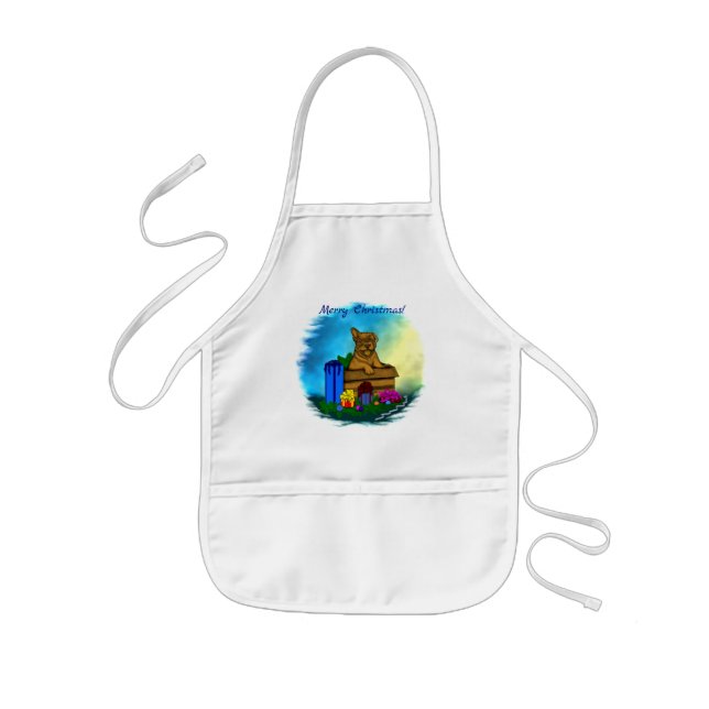 Puppy in A Box , Merry Xmas Kids Apron (Front)