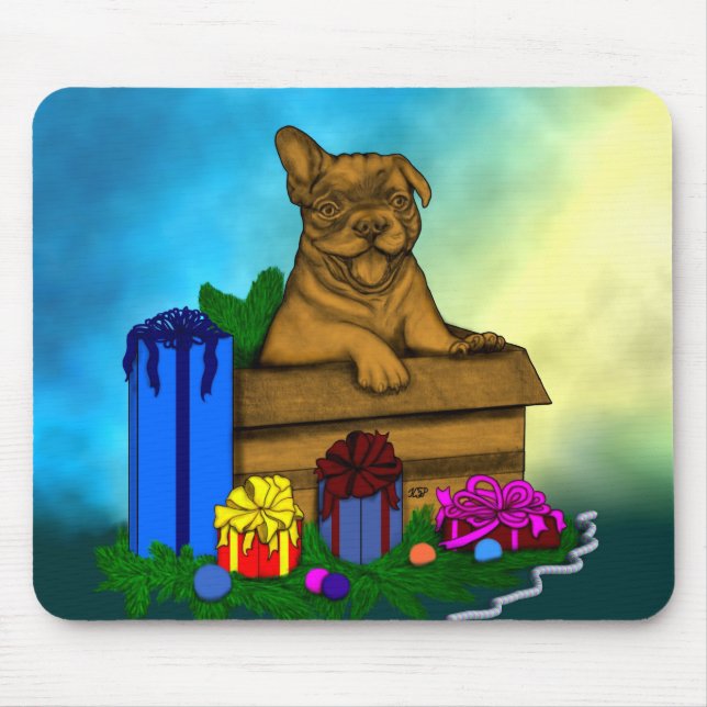 Puppy in A Box , Merry Xmas Mouse Mat (Front)